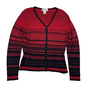 Pendleton Women’s Red Black Striped 100% Silk Cardigan Long Sleeve V-Neck Sz L